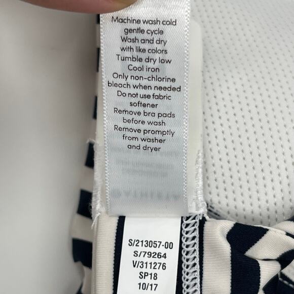 Athleta Navy Blue White XSmall Striped High Neck Mudra Sports Bra Cut Out Back - Picture 11 of 12